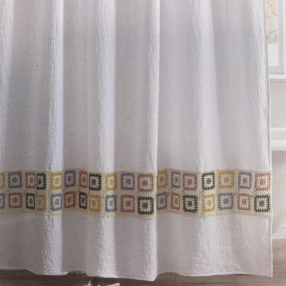 Dreamsetter Shower Curtain White Gauze Crochet Granny Square Quilt Hem Boho